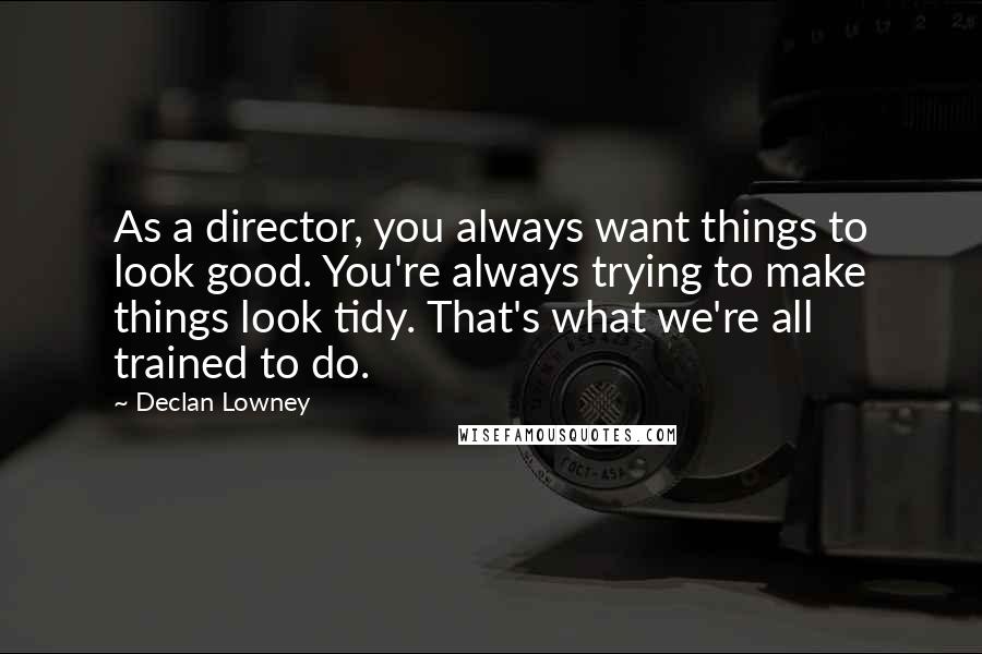 Declan Lowney Quotes: As a director, you always want things to look good. You're always trying to make things look tidy. That's what we're all trained to do.