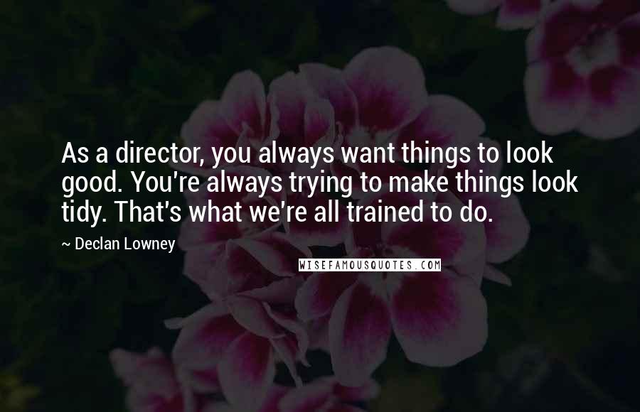 Declan Lowney Quotes: As a director, you always want things to look good. You're always trying to make things look tidy. That's what we're all trained to do.