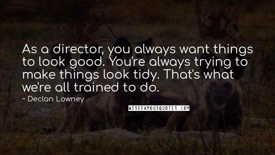 Declan Lowney Quotes: As a director, you always want things to look good. You're always trying to make things look tidy. That's what we're all trained to do.