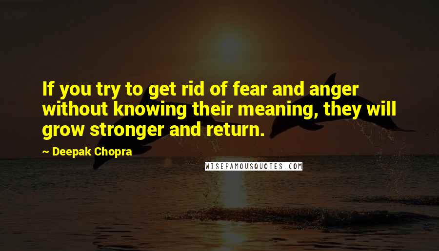 Deepak Chopra Quotes: If you try to get rid of fear and anger without knowing their meaning, they will grow stronger and return.