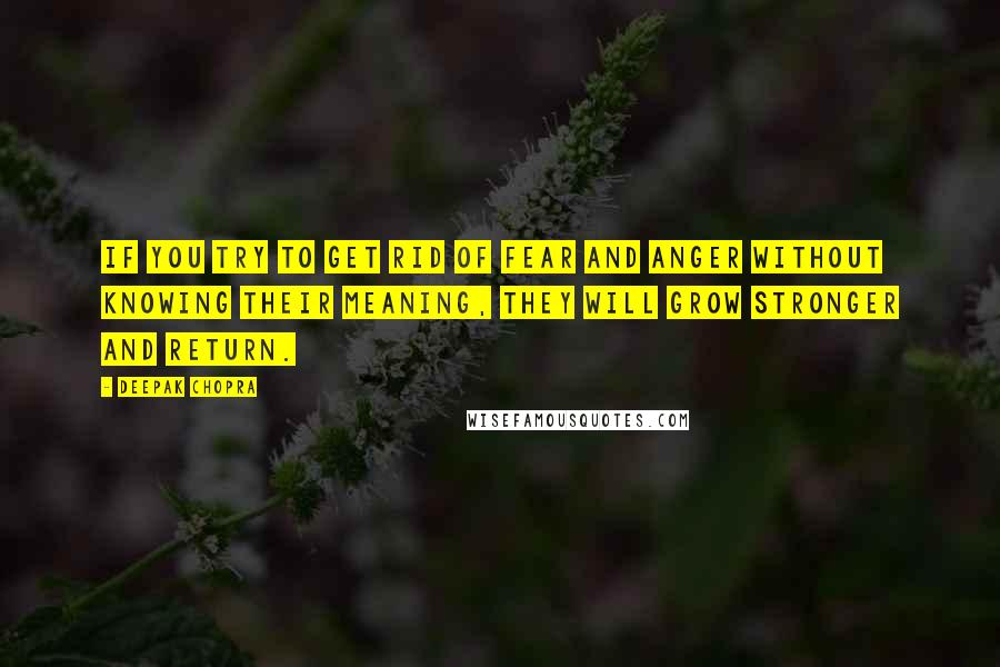Deepak Chopra Quotes: If you try to get rid of fear and anger without knowing their meaning, they will grow stronger and return.