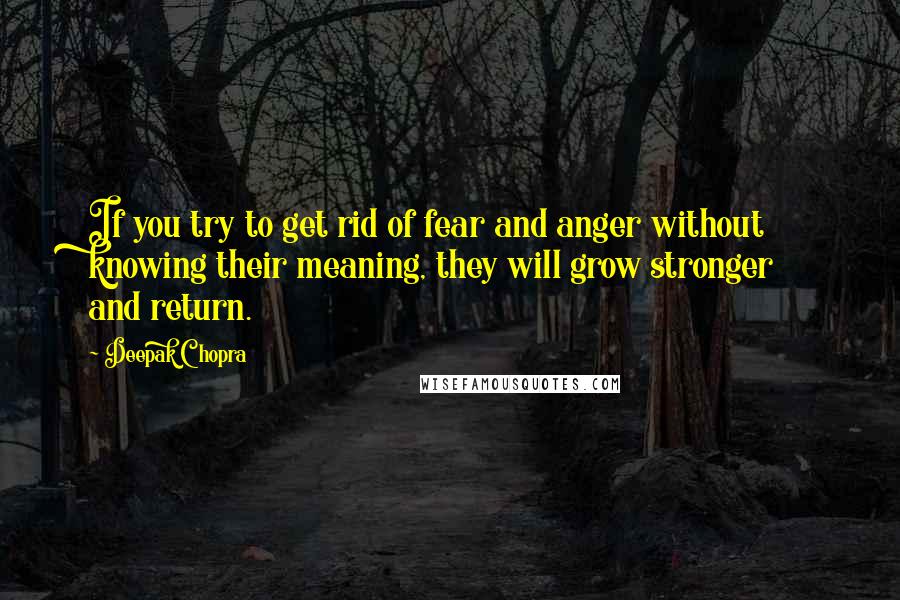 Deepak Chopra Quotes: If you try to get rid of fear and anger without knowing their meaning, they will grow stronger and return.