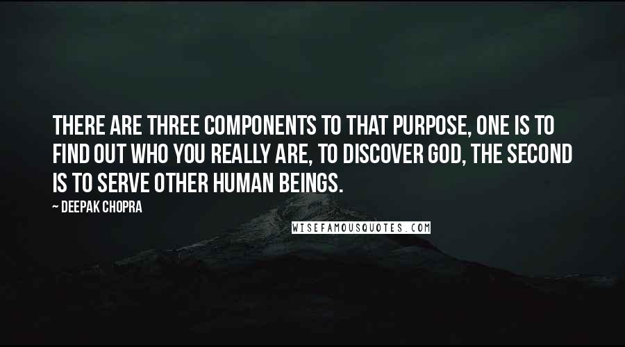 Deepak Chopra Quotes: There are three components to that purpose, one is to find out who you really are, to discover God, the second is to serve other human beings.