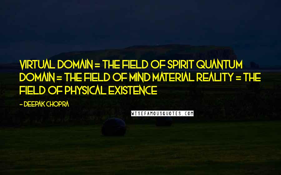Deepak Chopra Quotes: Virtual domain = the field of spirit Quantum domain = the field of mind Material reality = the field of physical existence