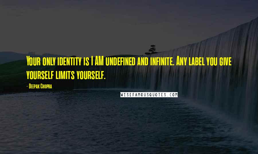 Deepak Chopra Quotes: Your only identity is I AM undefined and infinite. Any label you give yourself limits yourself.