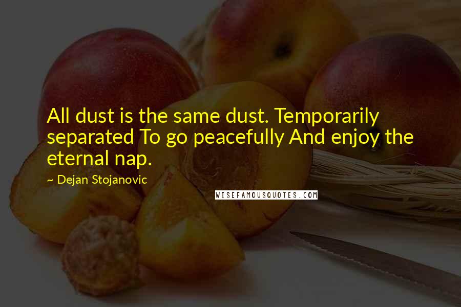 Dejan Stojanovic Quotes: All dust is the same dust. Temporarily separated To go peacefully And enjoy the eternal nap.