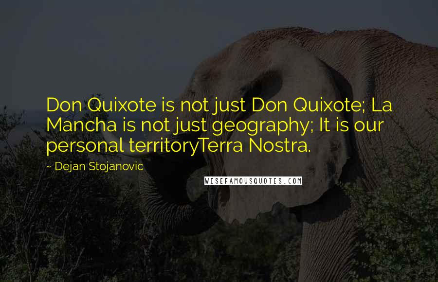 Dejan Stojanovic Quotes: Don Quixote is not just Don Quixote; La Mancha is not just geography; It is our personal territoryTerra Nostra.