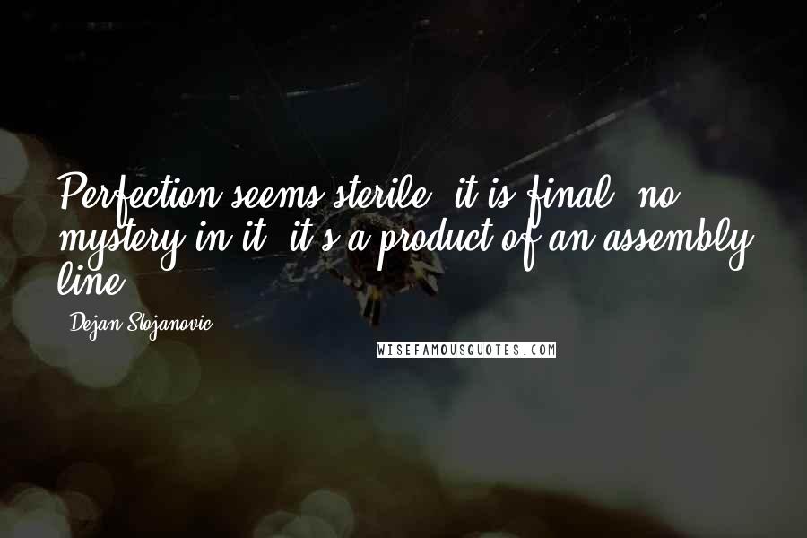 Dejan Stojanovic Quotes: Perfection seems sterile; it is final, no mystery in it; it's a product of an assembly line.