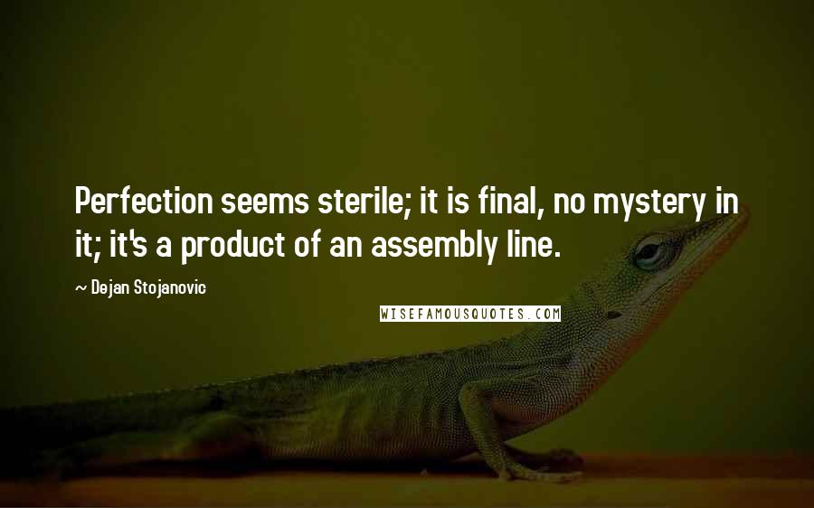 Dejan Stojanovic Quotes: Perfection seems sterile; it is final, no mystery in it; it's a product of an assembly line.