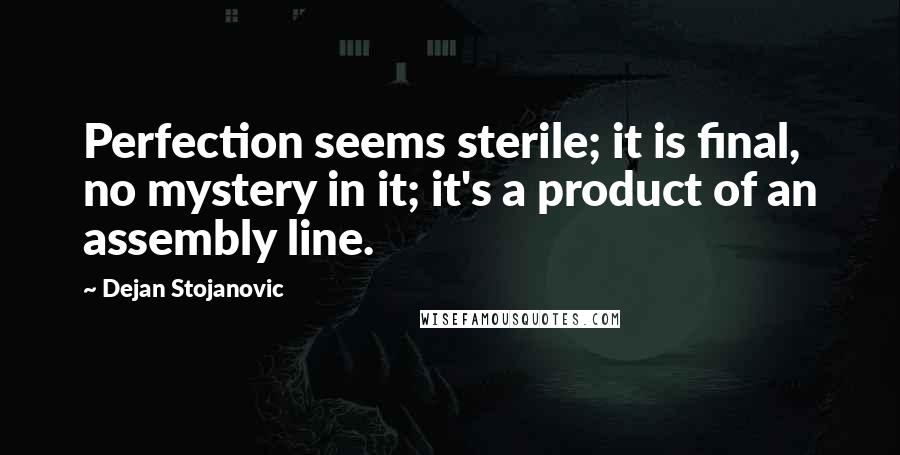 Dejan Stojanovic Quotes: Perfection seems sterile; it is final, no mystery in it; it's a product of an assembly line.