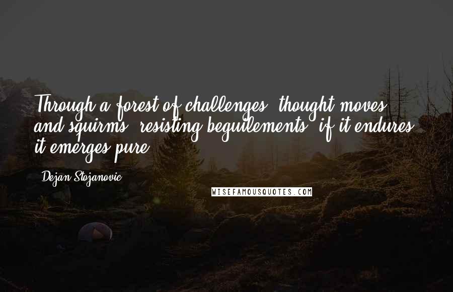 Dejan Stojanovic Quotes: Through a forest of challenges, thought moves and squirms, resisting beguilements; if it endures, it emerges pure.