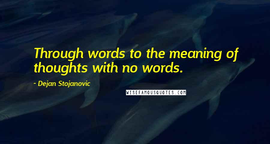 Dejan Stojanovic Quotes: Through words to the meaning of thoughts with no words.