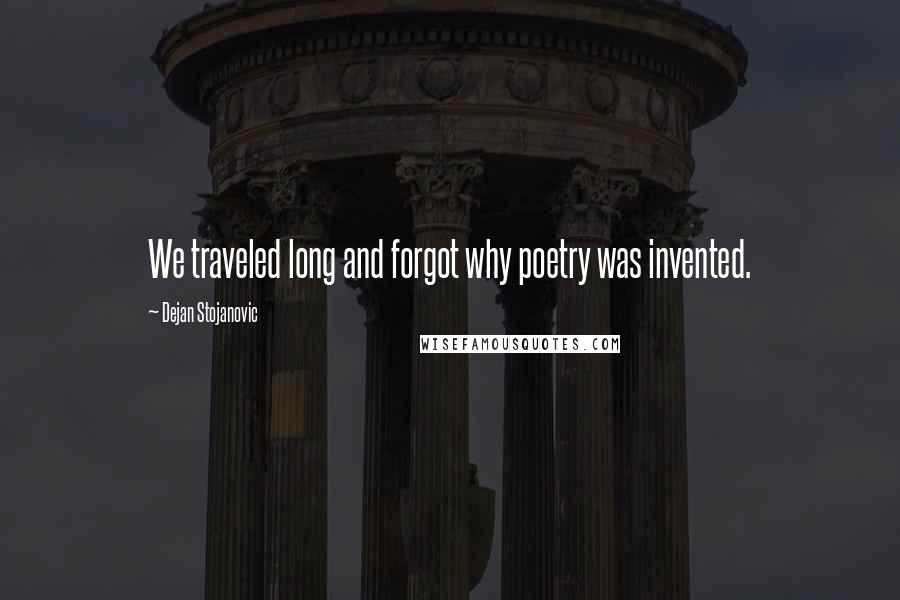 Dejan Stojanovic Quotes: We traveled long and forgot why poetry was invented.