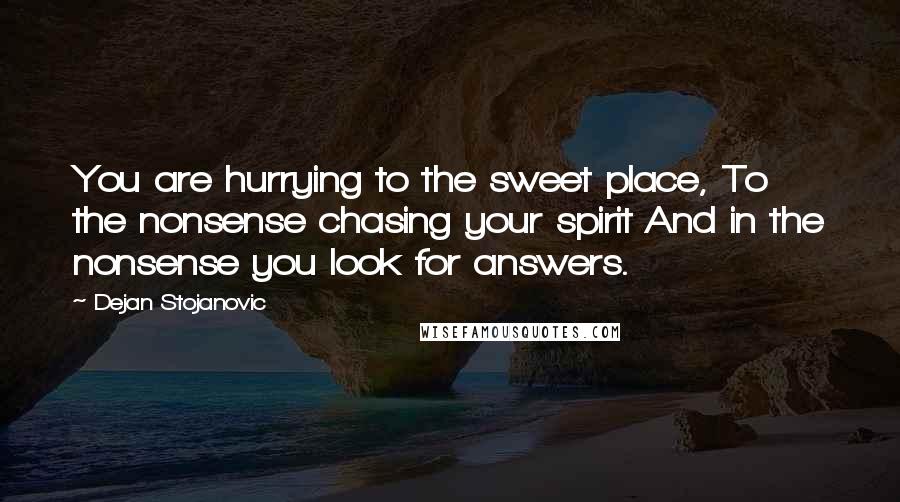 Dejan Stojanovic Quotes: You are hurrying to the sweet place, To the nonsense chasing your spirit And in the nonsense you look for answers.