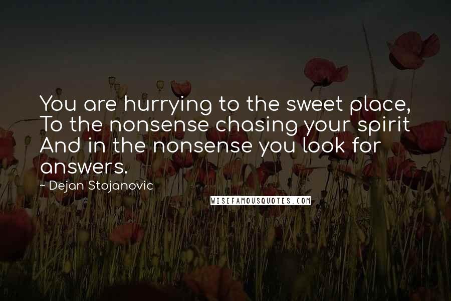 Dejan Stojanovic Quotes: You are hurrying to the sweet place, To the nonsense chasing your spirit And in the nonsense you look for answers.