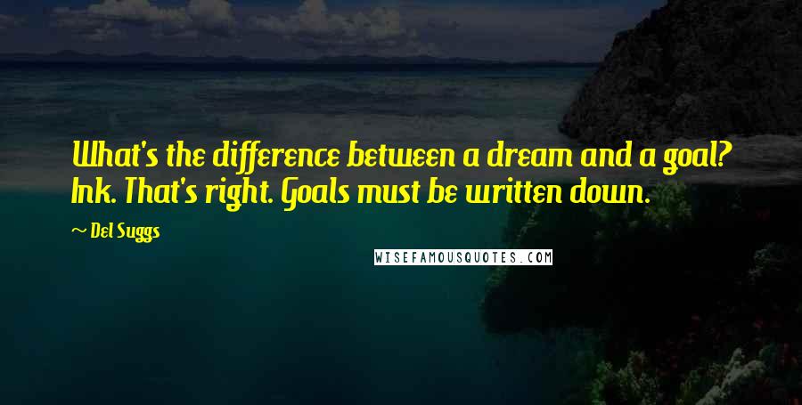 Del Suggs Quotes: What's the difference between a dream and a goal? Ink. That's right. Goals must be written down.