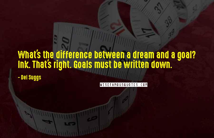 Del Suggs Quotes: What's the difference between a dream and a goal? Ink. That's right. Goals must be written down.
