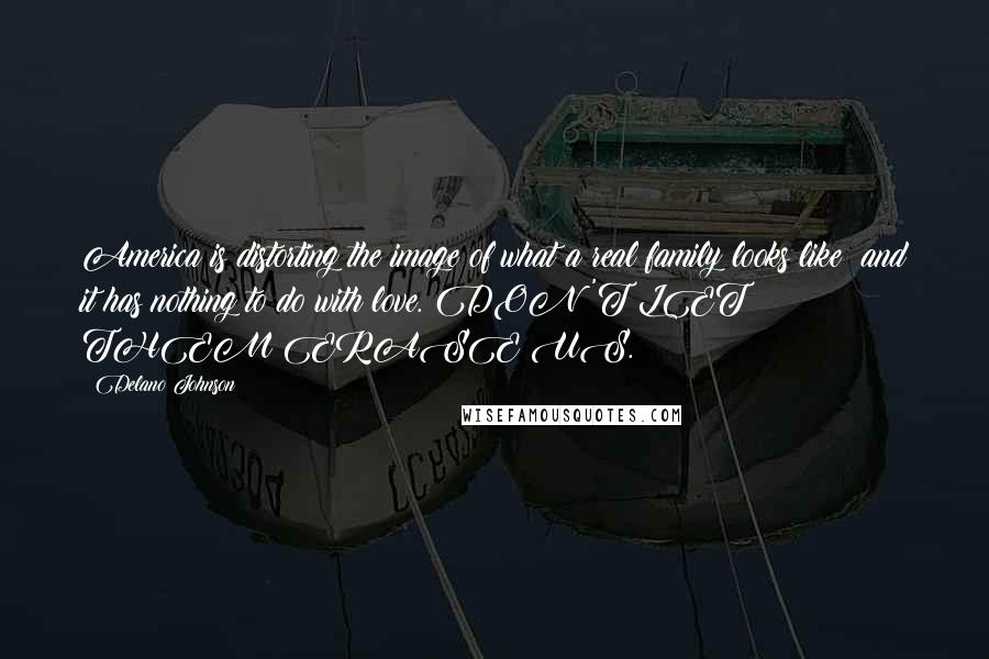Delano Johnson Quotes: America is distorting the image of what a real family looks like; and it has nothing to do with love. DON'T LET THEM ERASE US.