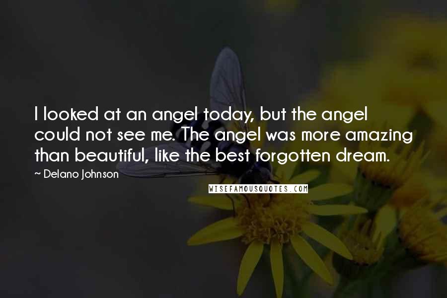 Delano Johnson Quotes: I looked at an angel today, but the angel could not see me. The angel was more amazing than beautiful, like the best forgotten dream.