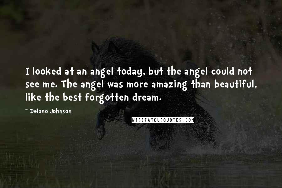 Delano Johnson Quotes: I looked at an angel today, but the angel could not see me. The angel was more amazing than beautiful, like the best forgotten dream.