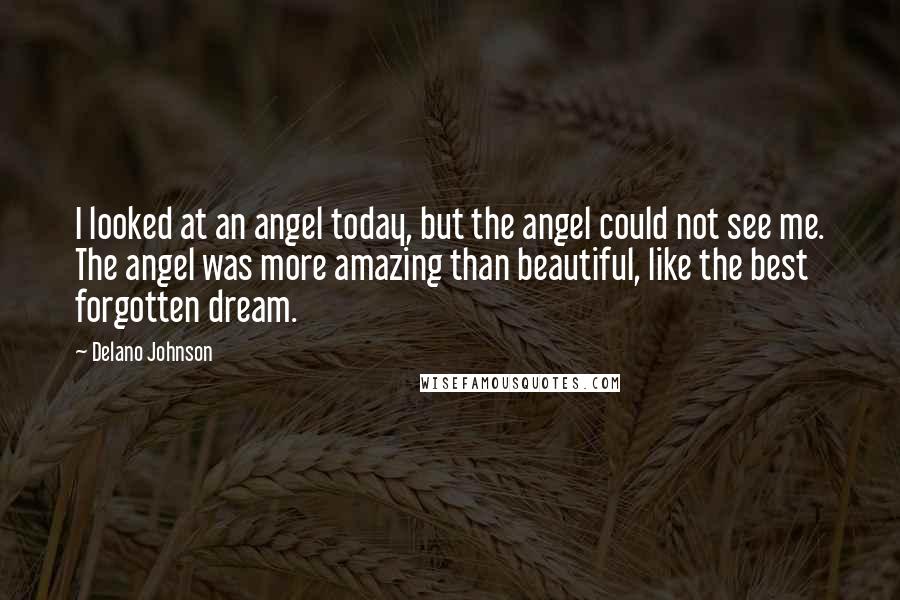 Delano Johnson Quotes: I looked at an angel today, but the angel could not see me. The angel was more amazing than beautiful, like the best forgotten dream.