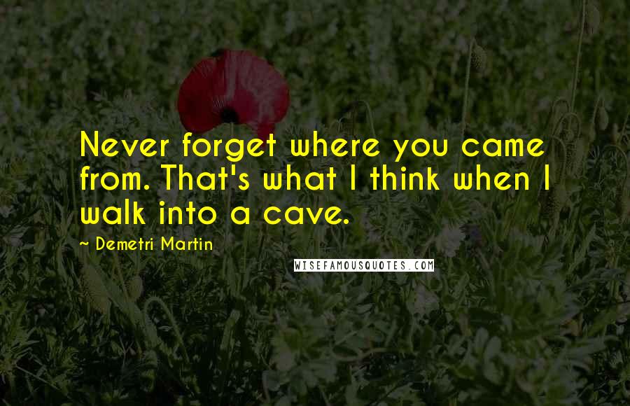 Demetri Martin Quotes: Never forget where you came from. That's what I think when I walk into a cave.