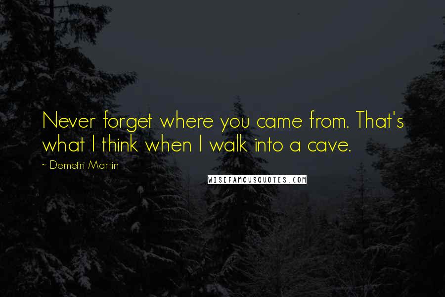 Demetri Martin Quotes: Never forget where you came from. That's what I think when I walk into a cave.