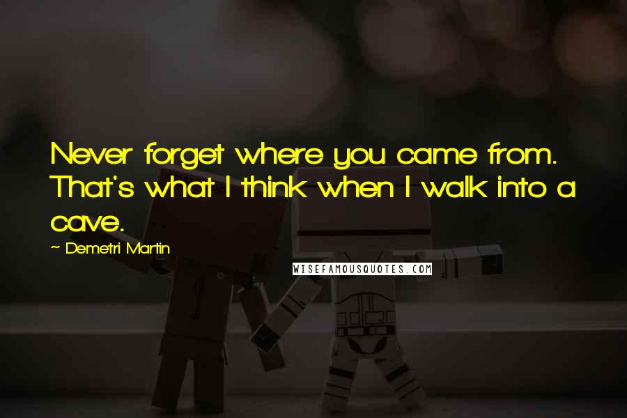 Demetri Martin Quotes: Never forget where you came from. That's what I think when I walk into a cave.