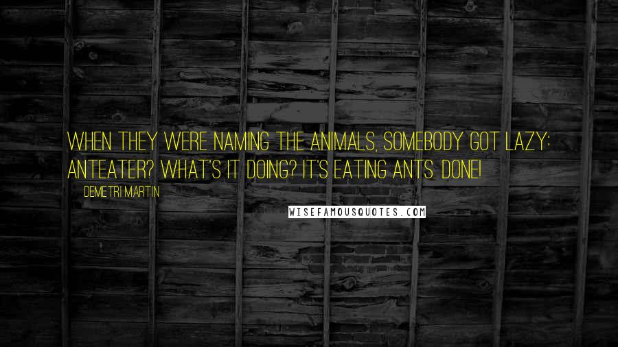 Demetri Martin Quotes: When they were naming the animals, somebody got lazy: anteater? What's it doing? It's eating ants. DONE!