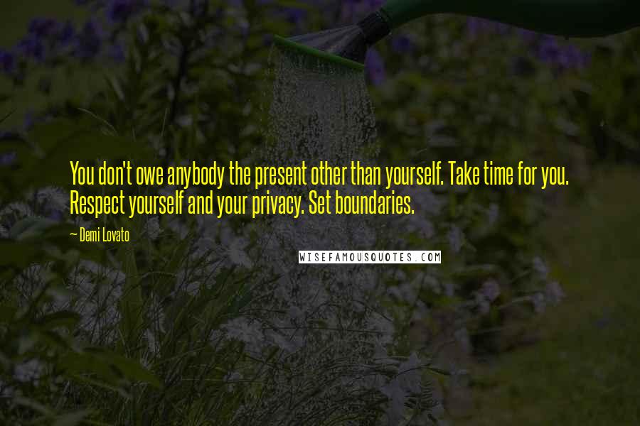 Demi Lovato Quotes: You don't owe anybody the present other than yourself. Take time for you. Respect yourself and your privacy. Set boundaries.