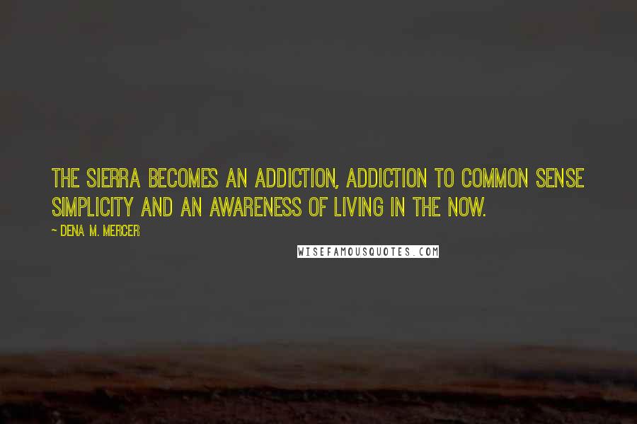Dena M. Mercer Quotes: The Sierra becomes an addiction, addiction to common sense simplicity and an awareness of living in the now.