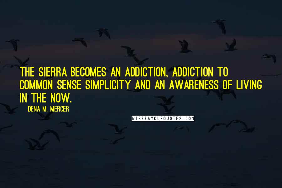 Dena M. Mercer Quotes: The Sierra becomes an addiction, addiction to common sense simplicity and an awareness of living in the now.