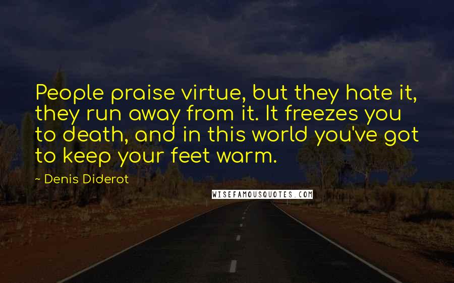 Denis Diderot Quotes: People praise virtue, but they hate it, they run away from it. It freezes you to death, and in this world you've got to keep your feet warm.