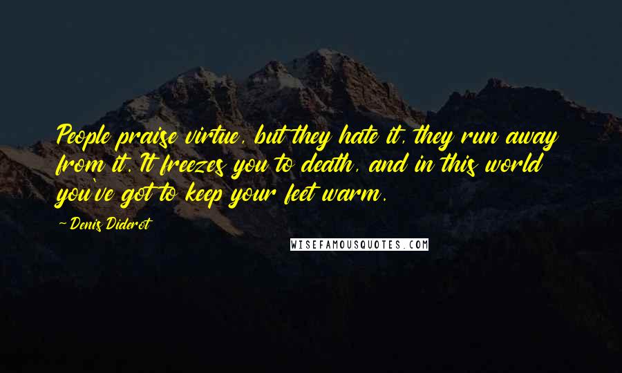 Denis Diderot Quotes: People praise virtue, but they hate it, they run away from it. It freezes you to death, and in this world you've got to keep your feet warm.