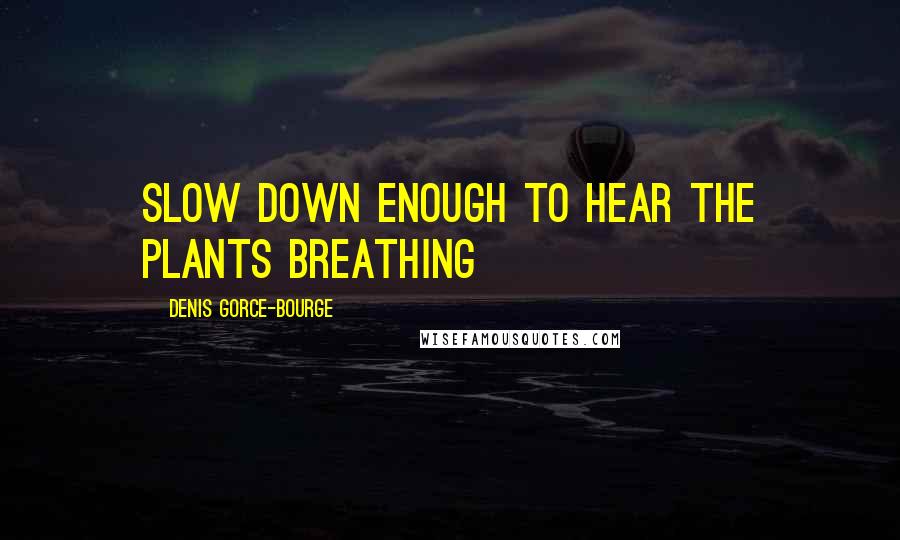 Denis Gorce-Bourge Quotes: Slow down enough to hear the plants breathing