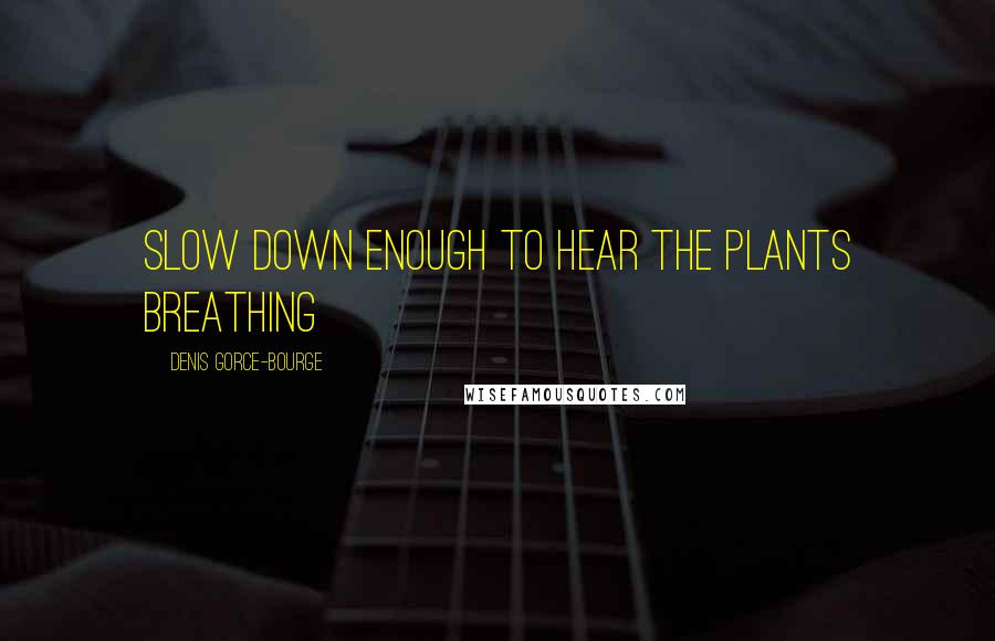 Denis Gorce-Bourge Quotes: Slow down enough to hear the plants breathing