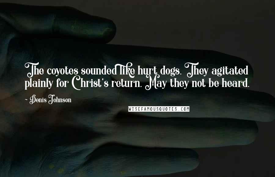 Denis Johnson Quotes: The coyotes sounded like hurt dogs. They agitated plainly for Christ's return. May they not be heard.