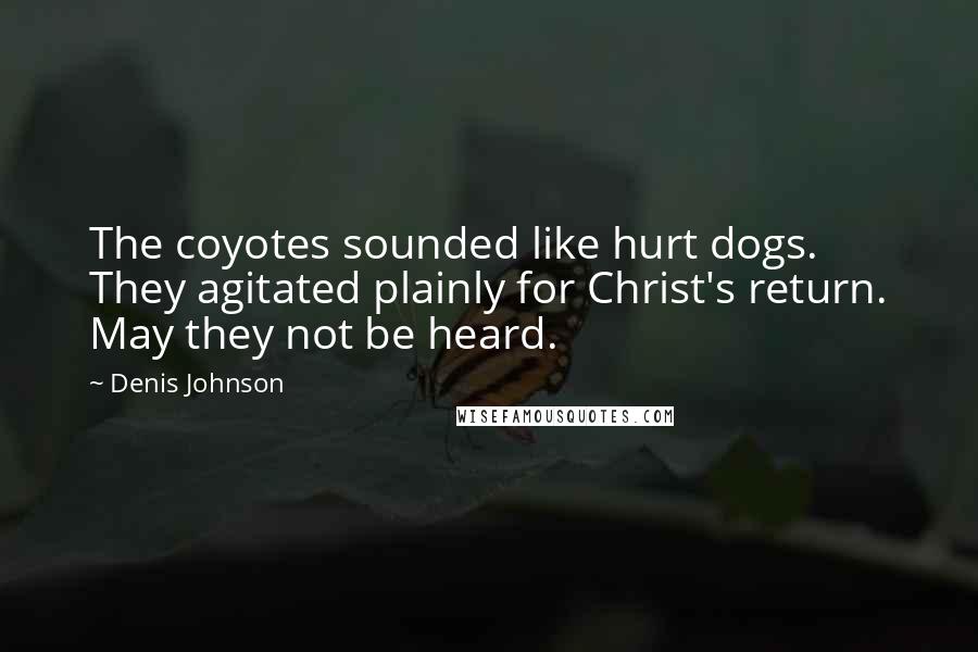 Denis Johnson Quotes: The coyotes sounded like hurt dogs. They agitated plainly for Christ's return. May they not be heard.