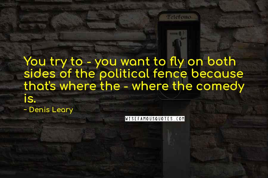 Denis Leary Quotes: You try to - you want to fly on both sides of the political fence because that's where the - where the comedy is.