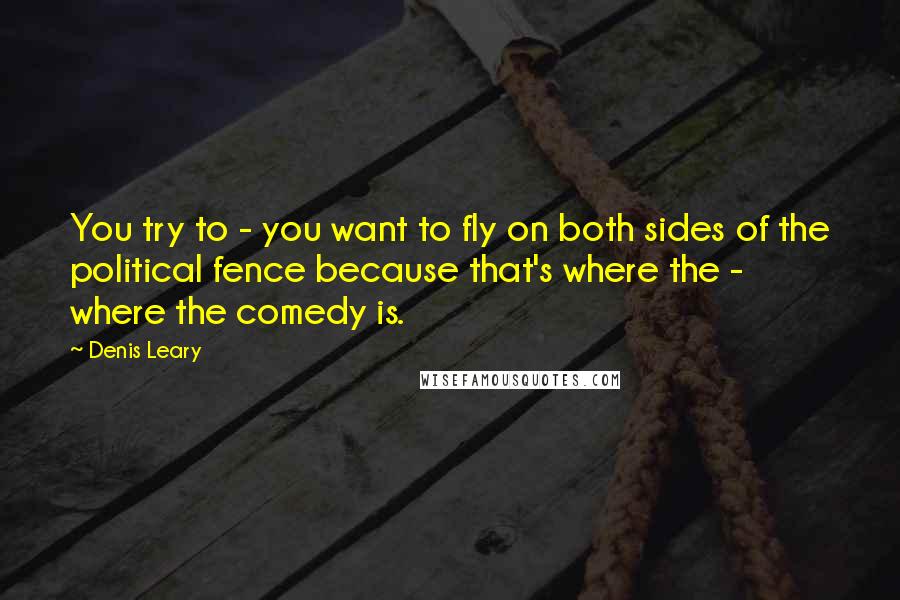 Denis Leary Quotes: You try to - you want to fly on both sides of the political fence because that's where the - where the comedy is.