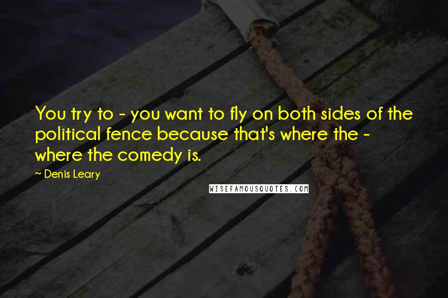 Denis Leary Quotes: You try to - you want to fly on both sides of the political fence because that's where the - where the comedy is.