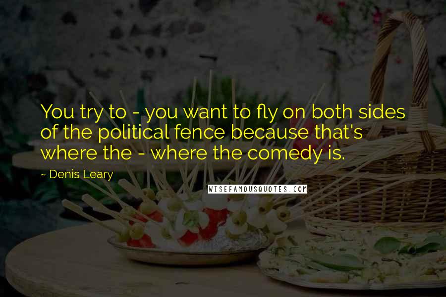 Denis Leary Quotes: You try to - you want to fly on both sides of the political fence because that's where the - where the comedy is.