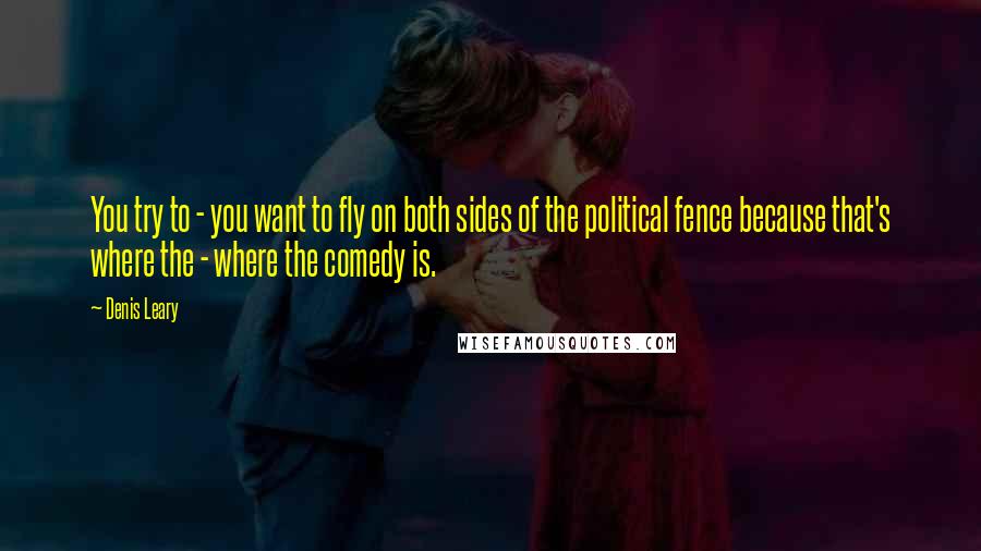 Denis Leary Quotes: You try to - you want to fly on both sides of the political fence because that's where the - where the comedy is.