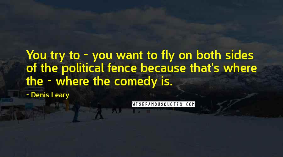 Denis Leary Quotes: You try to - you want to fly on both sides of the political fence because that's where the - where the comedy is.