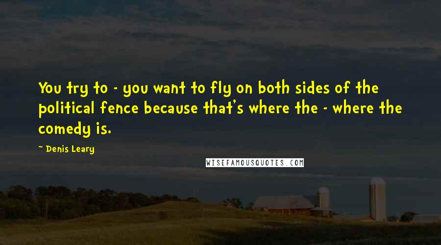 Denis Leary Quotes: You try to - you want to fly on both sides of the political fence because that's where the - where the comedy is.