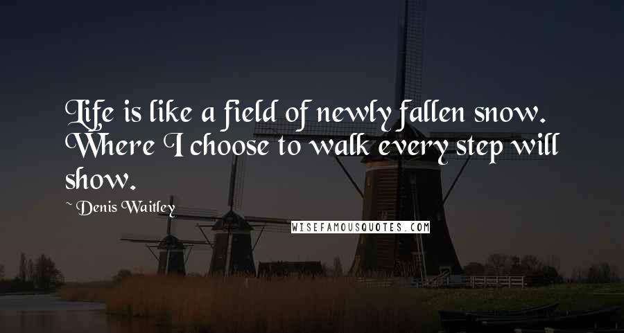Denis Waitley Quotes: Life is like a field of newly fallen snow. Where I choose to walk every step will show.