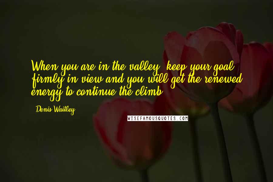 Denis Waitley Quotes: When you are in the valley, keep your goal firmly in view and you will get the renewed energy to continue the climb.