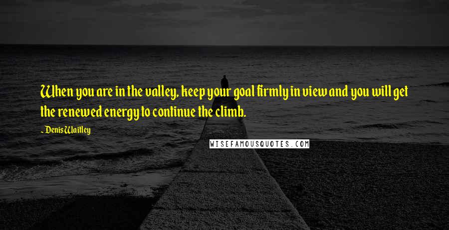 Denis Waitley Quotes: When you are in the valley, keep your goal firmly in view and you will get the renewed energy to continue the climb.