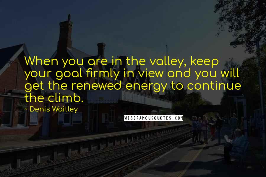 Denis Waitley Quotes: When you are in the valley, keep your goal firmly in view and you will get the renewed energy to continue the climb.