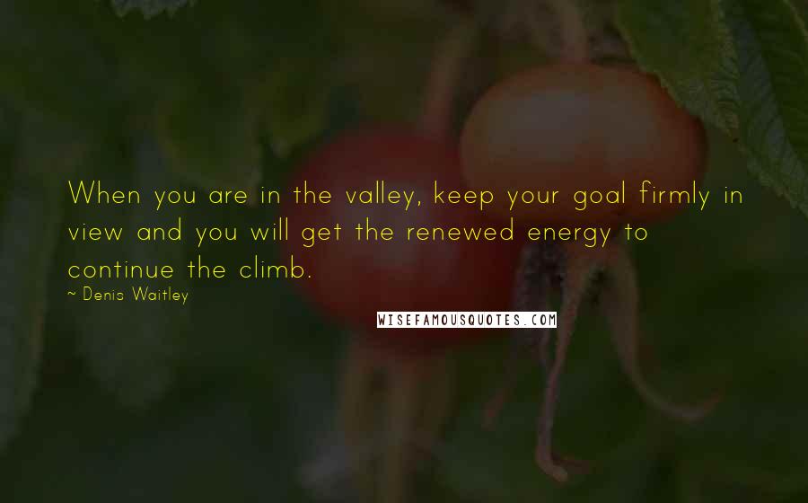 Denis Waitley Quotes: When you are in the valley, keep your goal firmly in view and you will get the renewed energy to continue the climb.